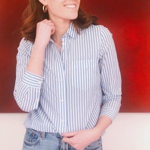 Blue and White Striped Button Down